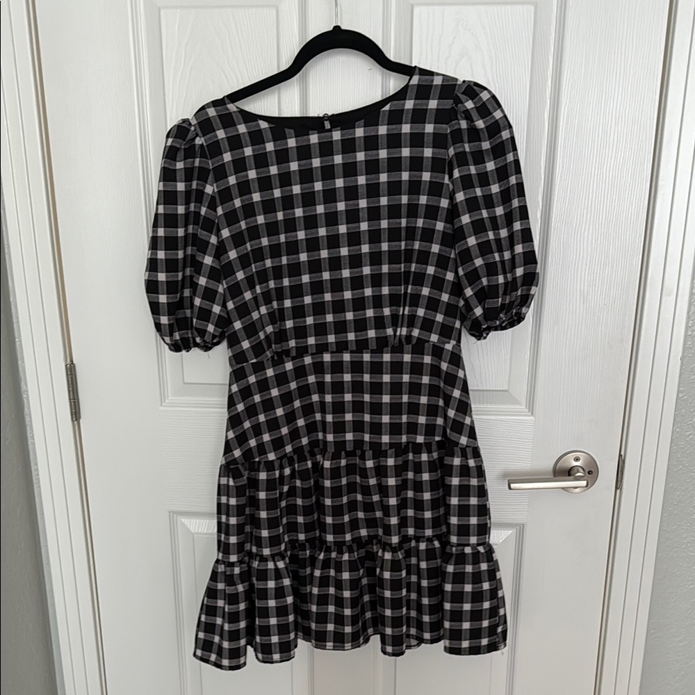 Aqua Black and White Checkered Dress